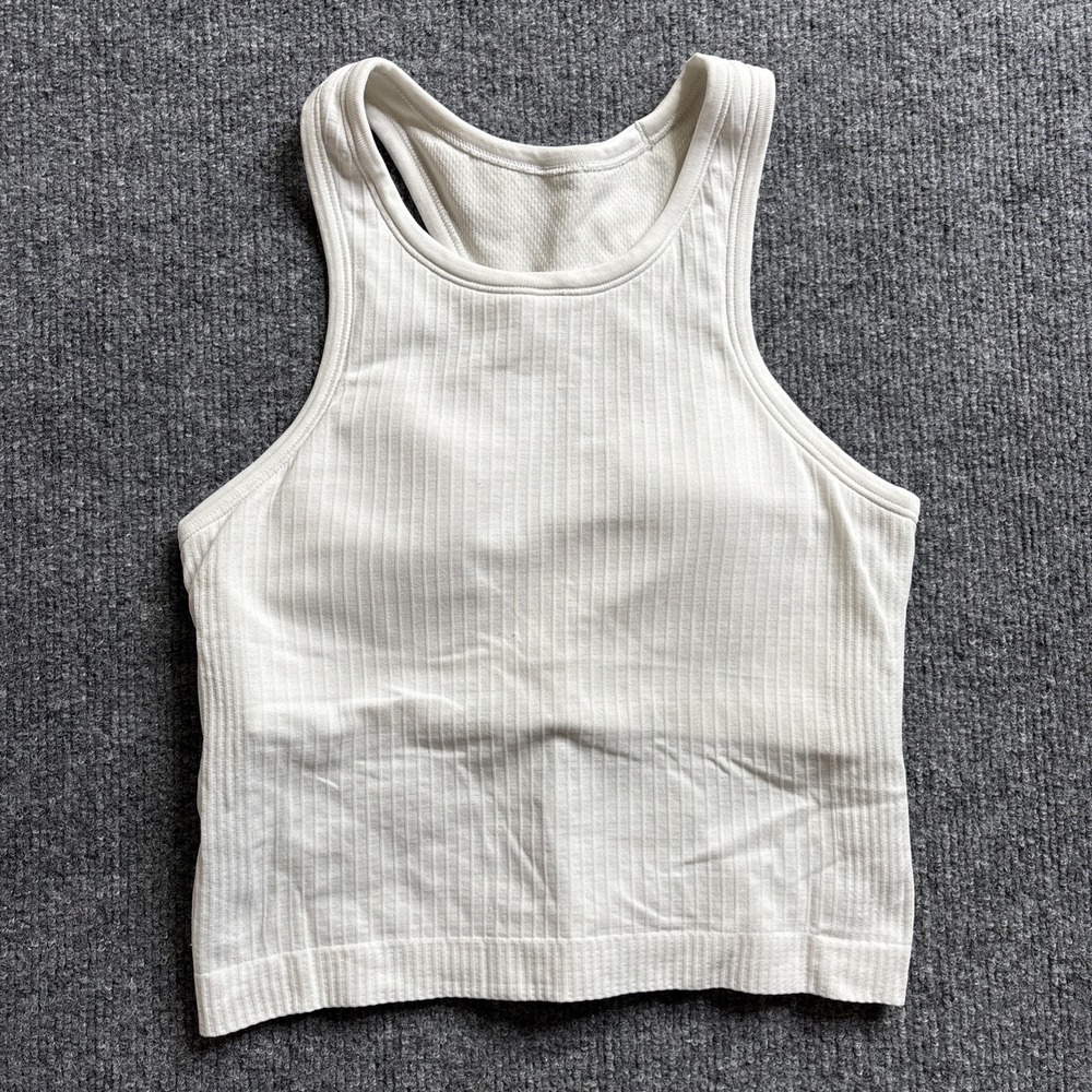 Lululemon Ebb to Street Racerback Crop Tank Top White Ribbed Size 4 LW1CLUS